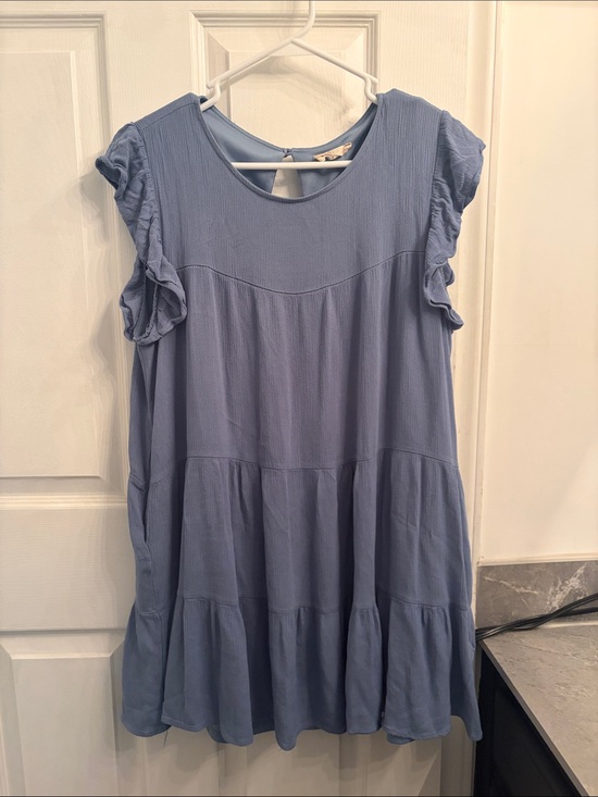 Altar'd State Dresses & Skirts - Altar'd State Light Blue Tiered Ruffle Sleeve Dress